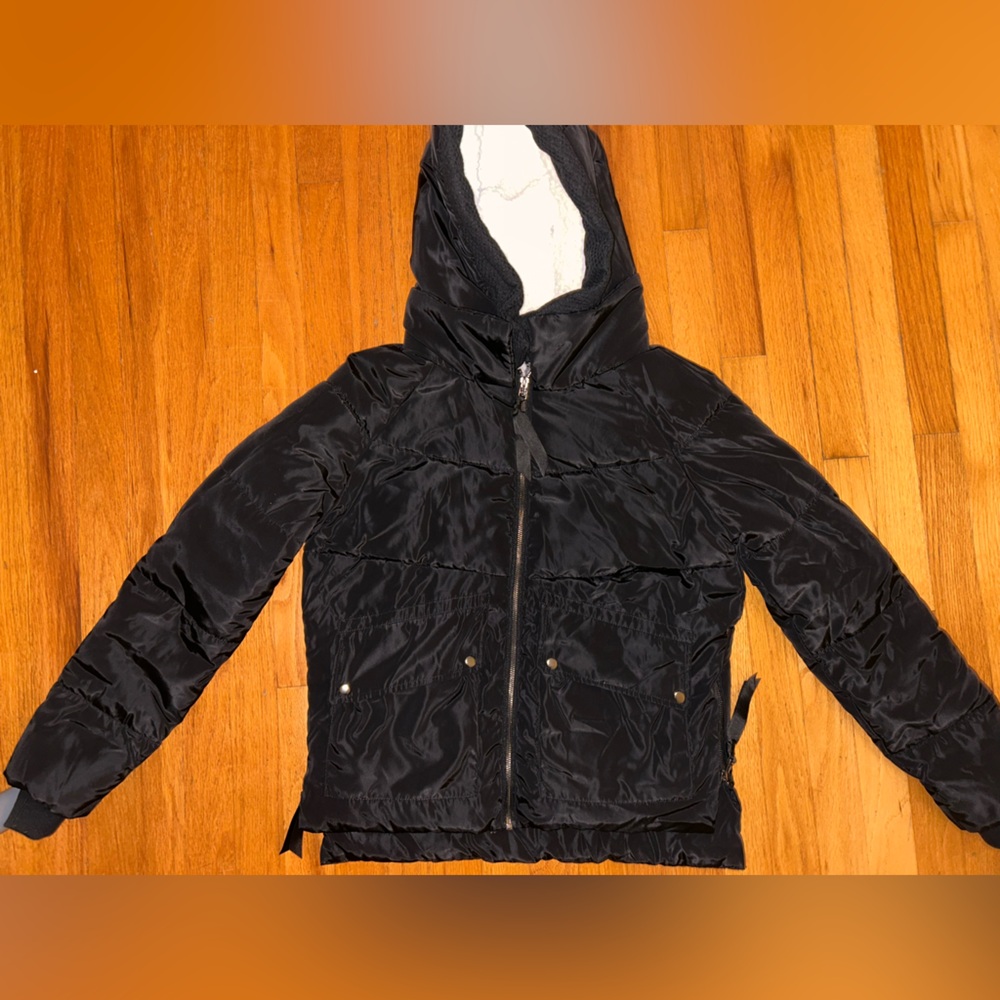 Black Puffer Sherpa-Lined Hood Jacket